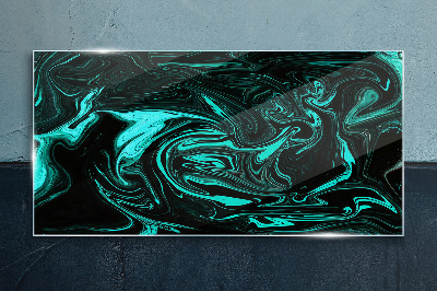 Green and black swirls of abstraction Glass Print