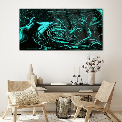 Green and black swirls of abstraction Glass Print