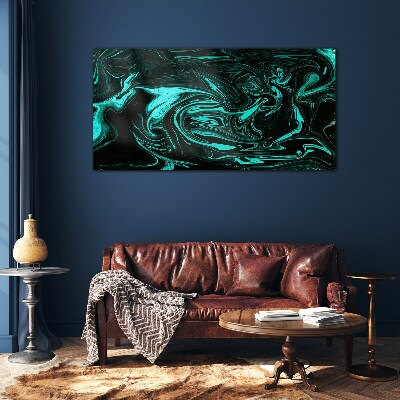 Green and black swirls of abstraction Glass Print