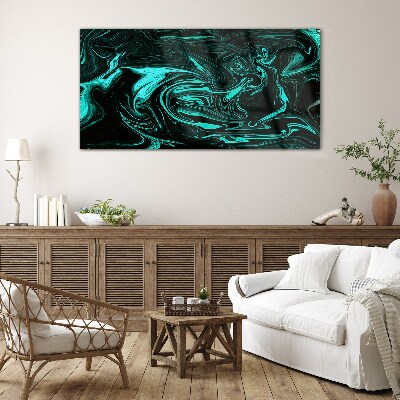 Green and black swirls of abstraction Glass Print