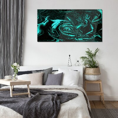 Green and black swirls of abstraction Glass Print