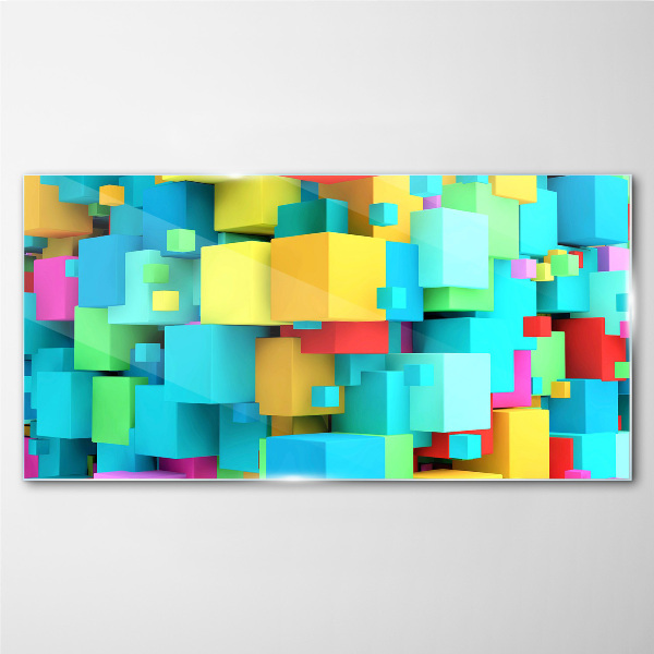 Colorful cubes on a 3D background Glass Print