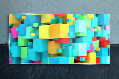 Colorful cubes on a 3D background Glass Print