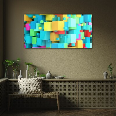 Colorful cubes on a 3D background Glass Print