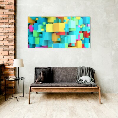 Colorful cubes on a 3D background Glass Print
