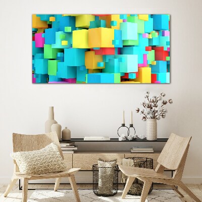Colorful cubes on a 3D background Glass Print