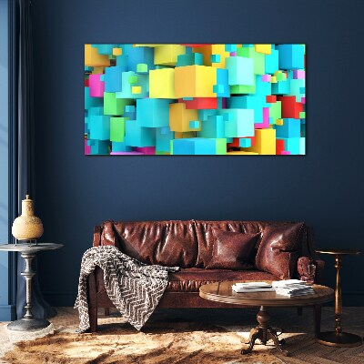 Colorful cubes on a 3D background Glass Print