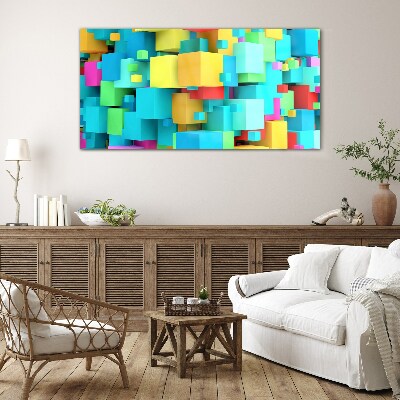 Colorful cubes on a 3D background Glass Print