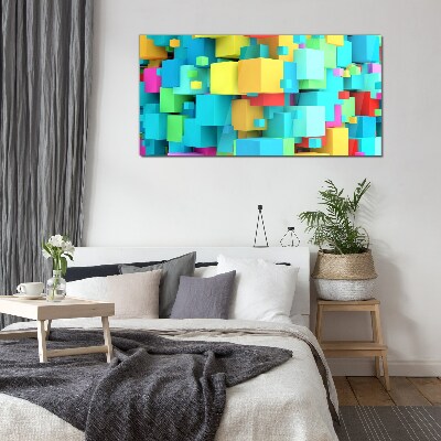 Colorful cubes on a 3D background Glass Print