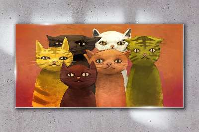 Cats in colorful harmony Glass Wall Art