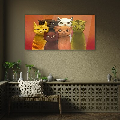 Cats in colorful harmony Glass Wall Art