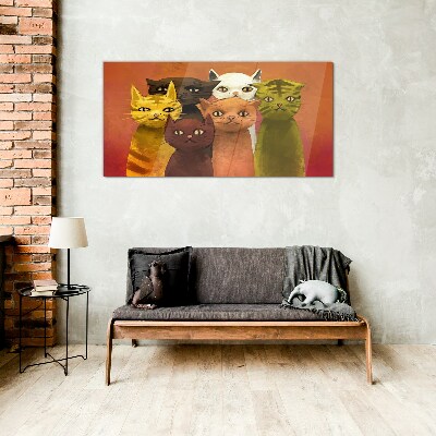 Cats in colorful harmony Glass Wall Art