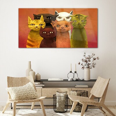Cats in colorful harmony Glass Wall Art