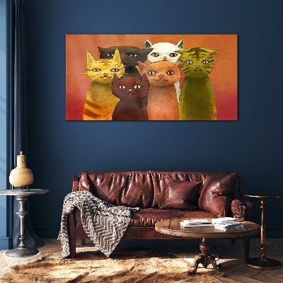 Cats in colorful harmony Glass Wall Art