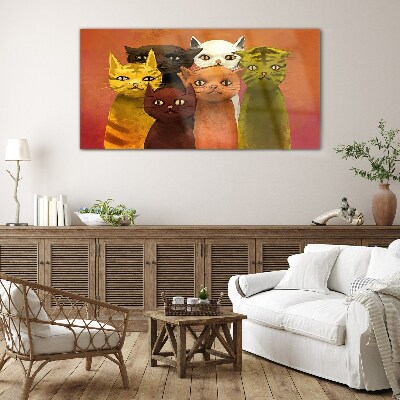 Cats in colorful harmony Glass Wall Art