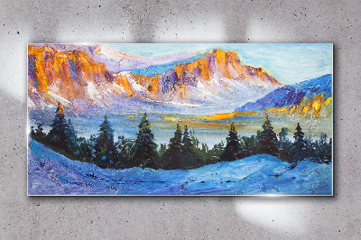 Winter mountain landscape Glass Wall Art