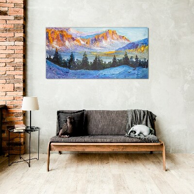 Winter mountain landscape Glass Wall Art