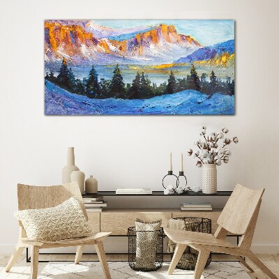 Winter mountain landscape Glass Wall Art