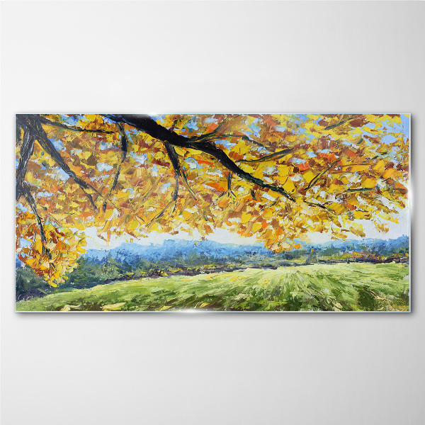 Golden autumn in the landscape Glass Wall Art
