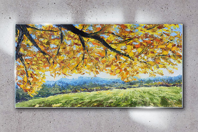 Golden autumn in the landscape Glass Wall Art