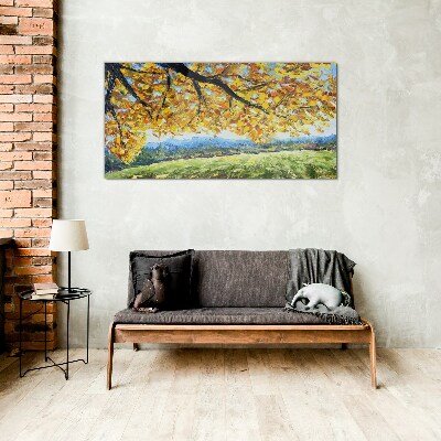 Golden autumn in the landscape Glass Wall Art