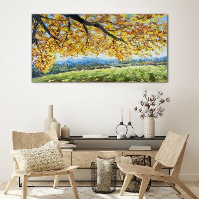 Golden autumn in the landscape Glass Wall Art