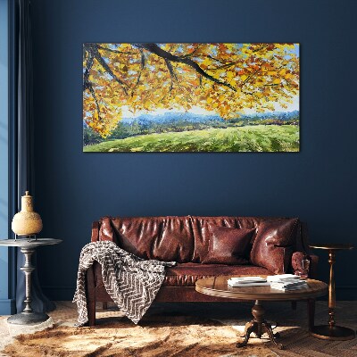 Golden autumn in the landscape Glass Wall Art