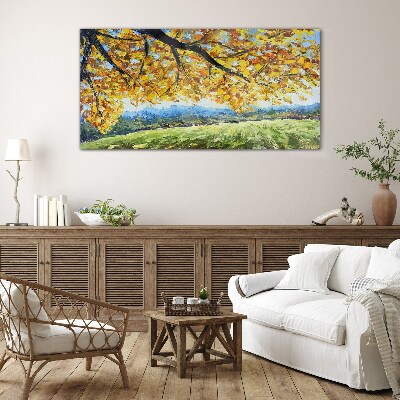 Golden autumn in the landscape Glass Wall Art