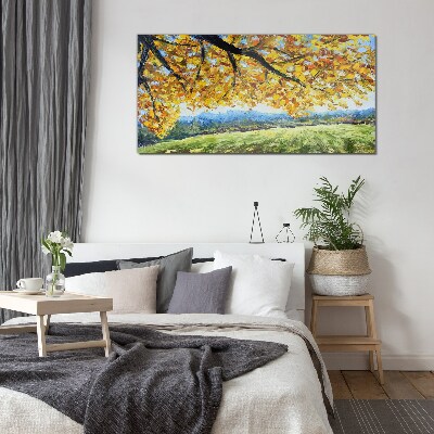 Golden autumn in the landscape Glass Wall Art