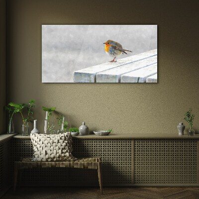 Robin on a white board Glass Wall Art
