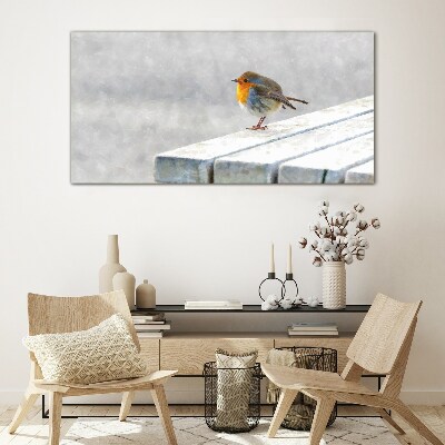 Robin on a white board Glass Wall Art