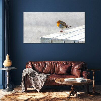 Robin on a white board Glass Wall Art