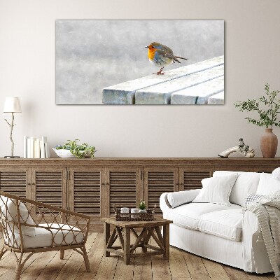 Robin on a white board Glass Wall Art
