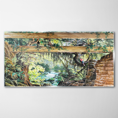 Tropical landscape with waterfall Glass Wall Art
