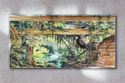 Tropical landscape with waterfall Glass Wall Art