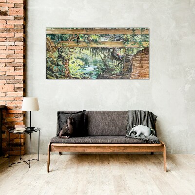Tropical landscape with waterfall Glass Wall Art