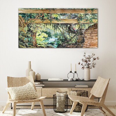 Tropical landscape with waterfall Glass Wall Art