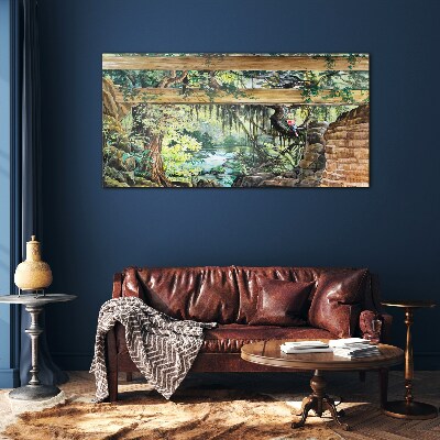Tropical landscape with waterfall Glass Wall Art