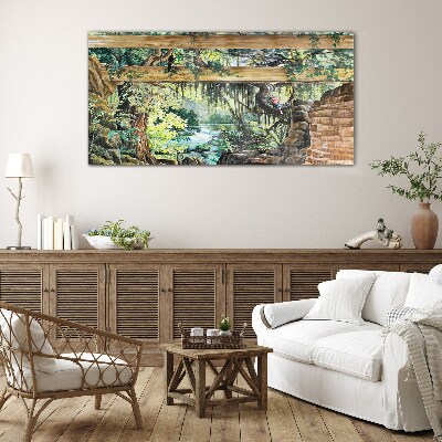 Tropical landscape with waterfall Glass Wall Art