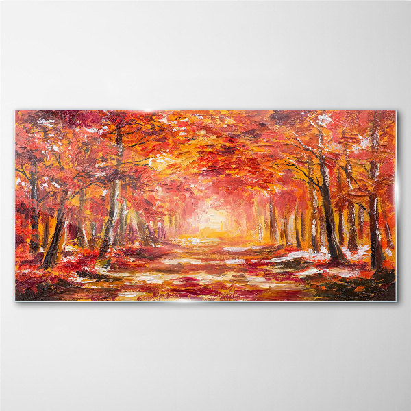 Autumn reflections in the forest Glass Wall Art