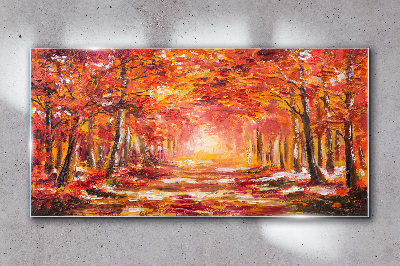 Autumn reflections in the forest Glass Wall Art