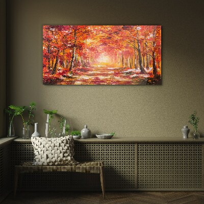 Autumn reflections in the forest Glass Wall Art