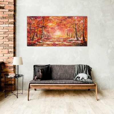 Autumn reflections in the forest Glass Wall Art