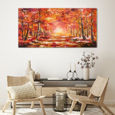 Autumn reflections in the forest Glass Wall Art