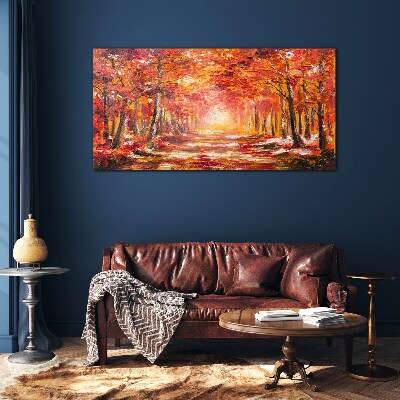 Autumn reflections in the forest Glass Wall Art