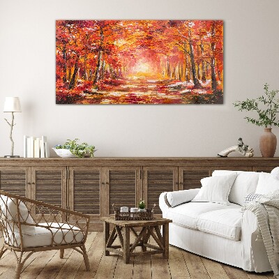 Autumn reflections in the forest Glass Wall Art