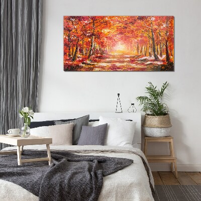 Autumn reflections in the forest Glass Wall Art