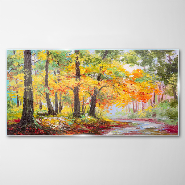 Autumn tree alley Glass Wall Art