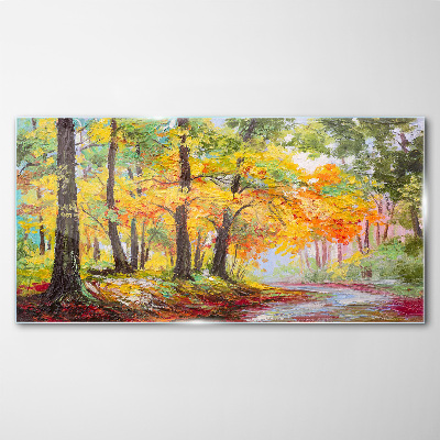 Forest leaves nature path Glass Wall Art