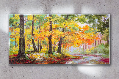 Autumn tree alley Glass Wall Art